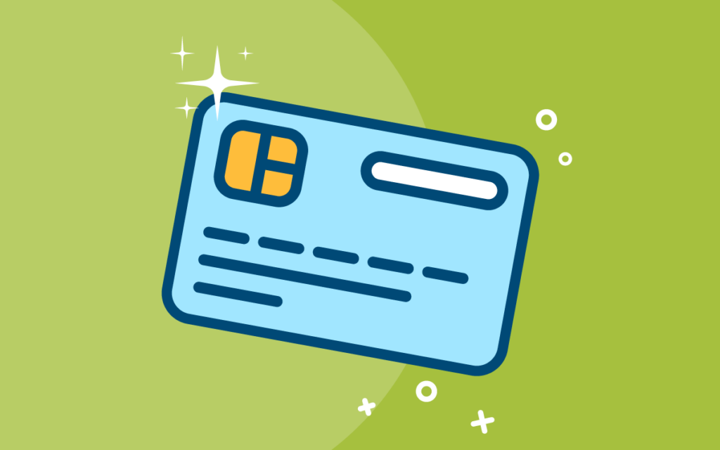 Blue credit card on green background